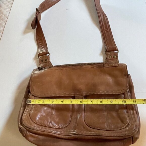 Fossil Tan Leather Crossbody Shoulder Bag With Adjustable Strap & Front Pockets - Picture 11 of 12